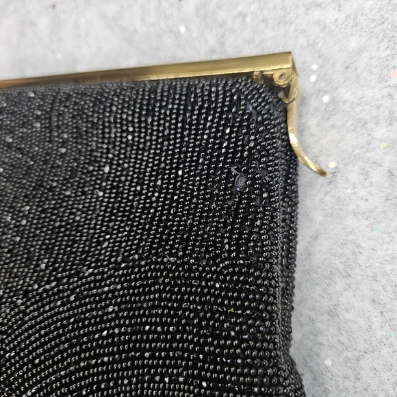 Walborg Vintage Beaded Evening Clutch Purse Black with Gold Handmade in Belgium - Picture 11 of 16